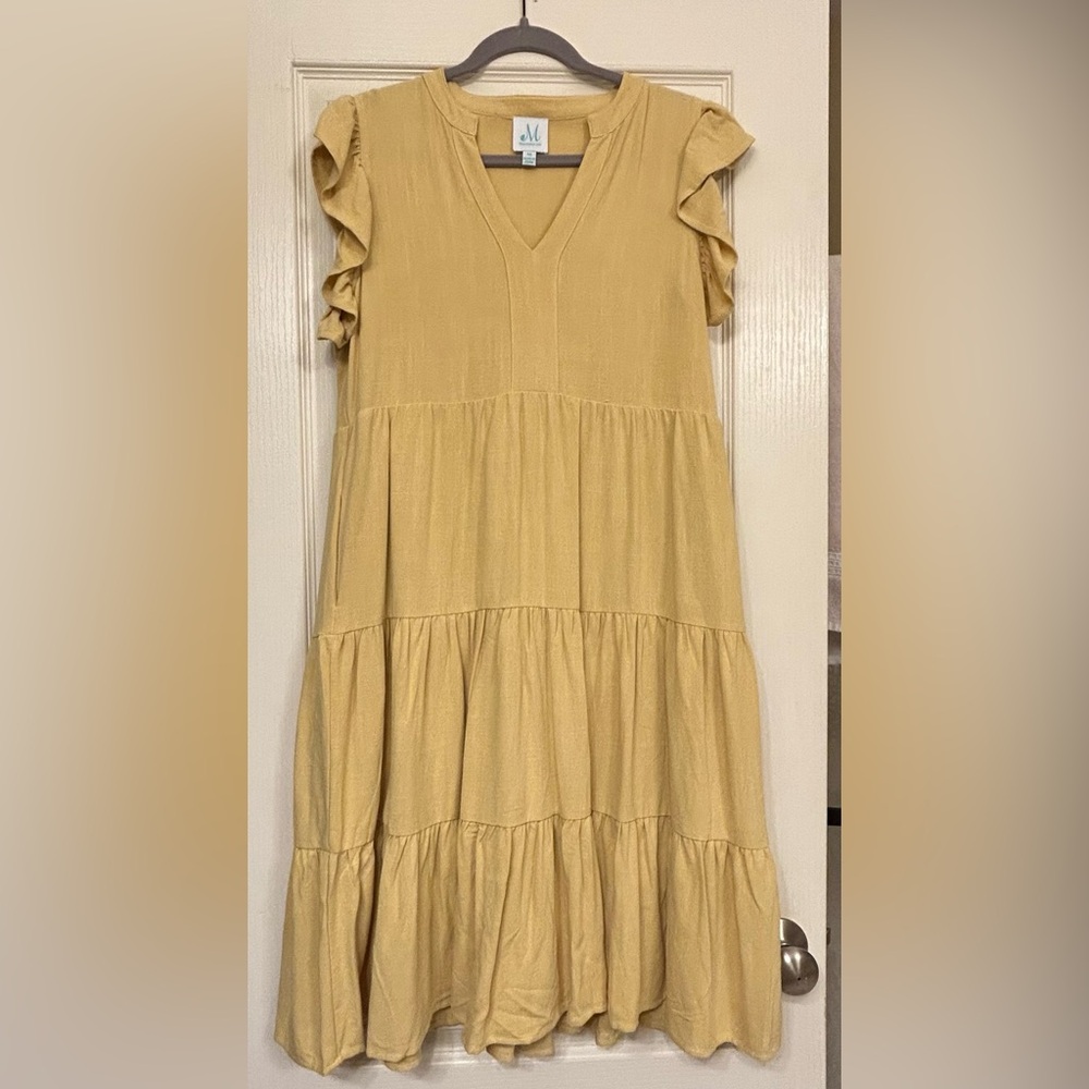 Yellow Ruffle Sleeve Tiered Dress